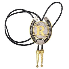 Western Cowboy Zinc Alloy BOLO Tie Round Natural Letter R Tie