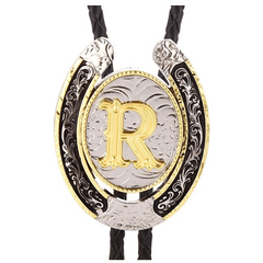 Western Cowboy Zinc Alloy BOLO Tie Round Natural Letter R Tie