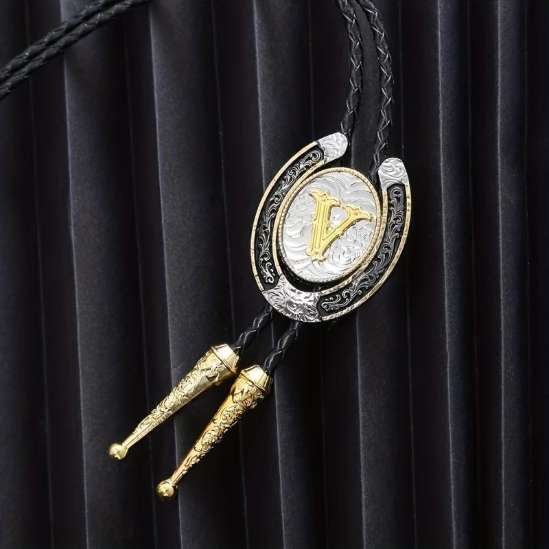 Golden V Letter Western Cowboy Bolo Tie for Men