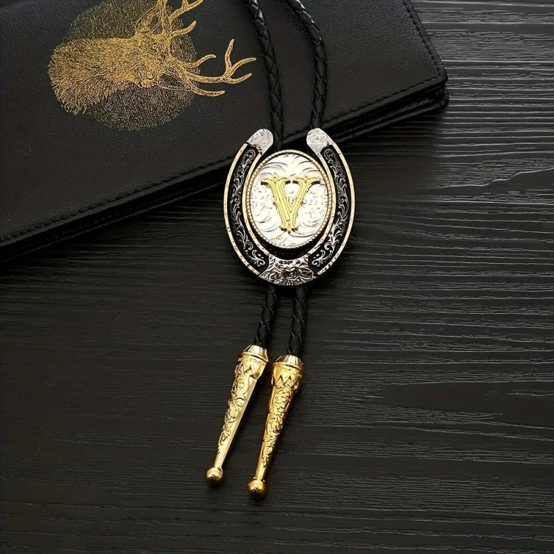 Golden V Letter Western Cowboy Bolo Tie for Men