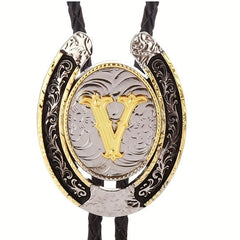 Golden V Letter Western Cowboy Bolo Tie for Men