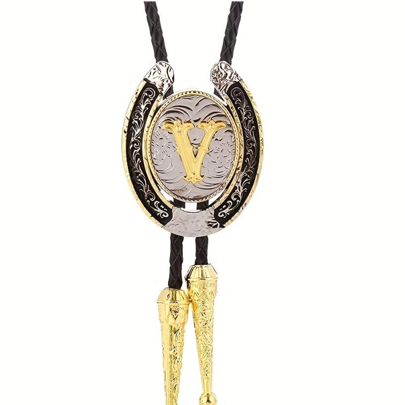 Golden V Letter Western Cowboy Bolo Tie for Men