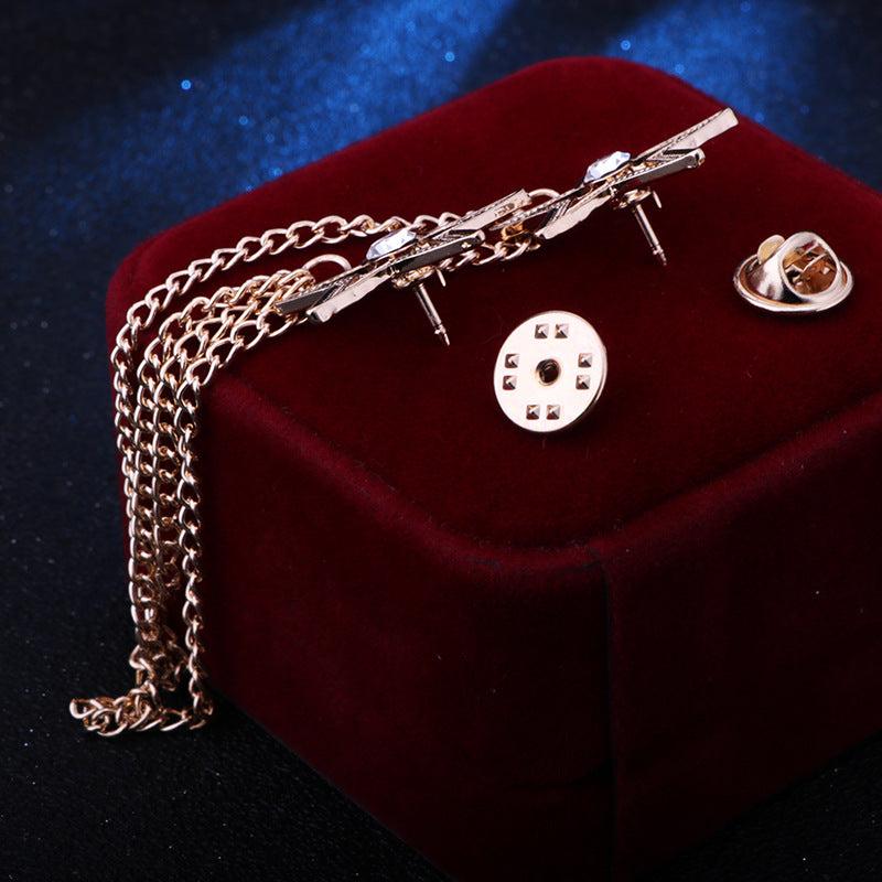 Man Chain Lapel Pin Suit Shirt Collar Tassel Brooch Retro Pins Wedding Party