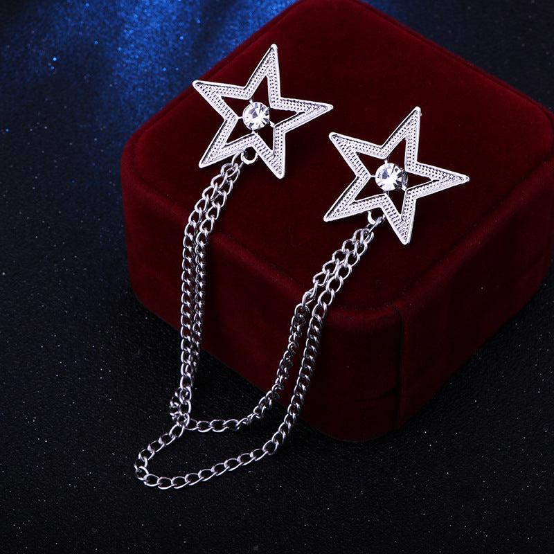 Man Chain Lapel Pin Suit Shirt Collar Tassel Brooch Retro Pins Wedding Party