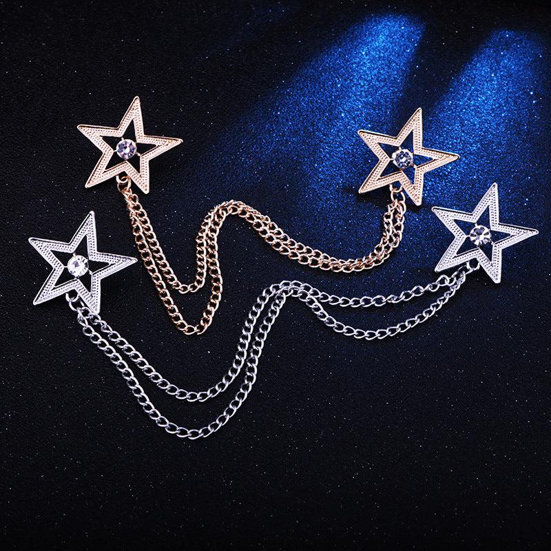 Man Chain Lapel Pin Suit Shirt Collar Tassel Brooch Retro Pins Wedding Party