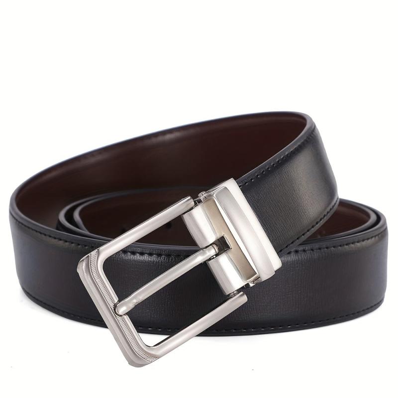 Adjustable Double-sided Leather Belt with Pin Buckle for Men