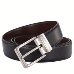 Adjustable Double-sided Leather Belt with Pin Buckle for Men