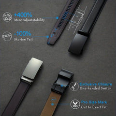 YOOREN Ratchet Belt For Men Leather Dress Belt Adjustable Length Micro Belt