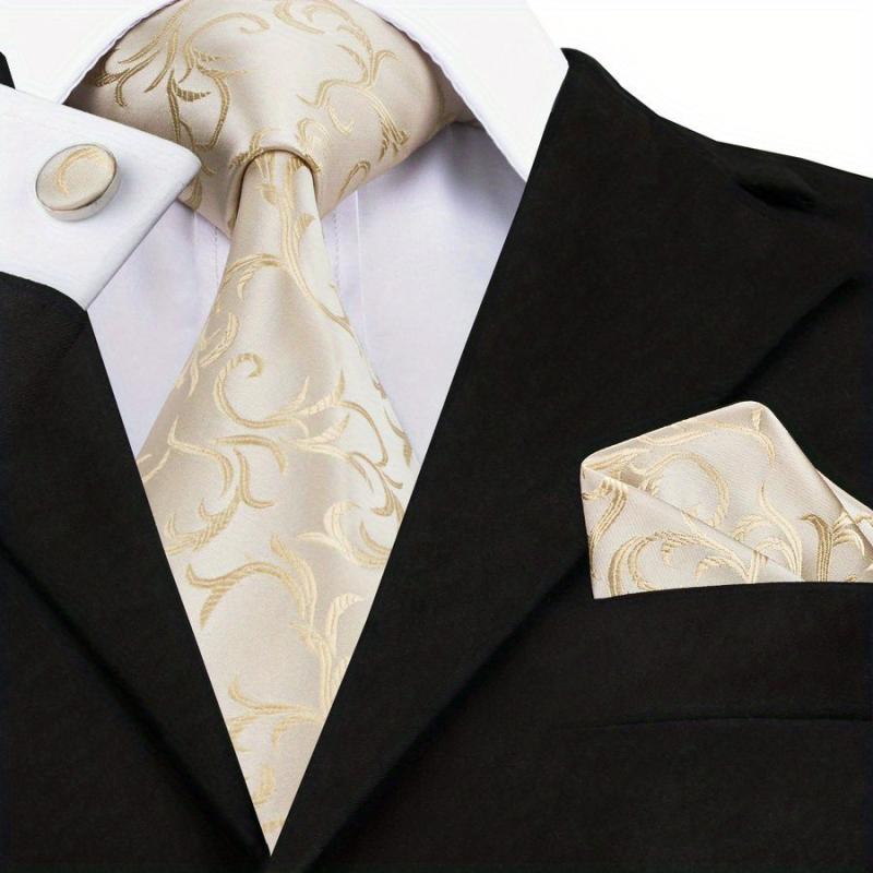 Men's Floral Necktie Set with Clip and Handkerchief