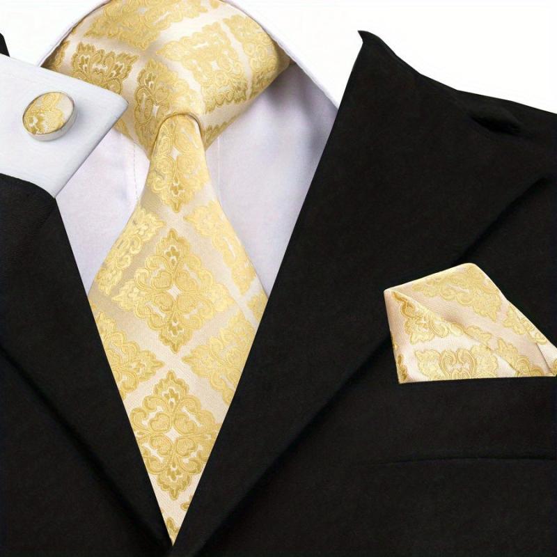Men's Floral Necktie Set with Clip and Handkerchief