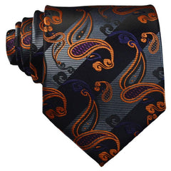 Men's Printed Striped Tie Yellow Purple Flower Tie