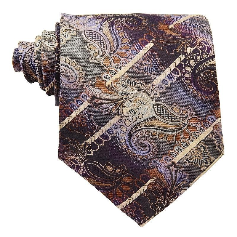 Men's Printed Striped Tie Yellow Purple Flower Tie