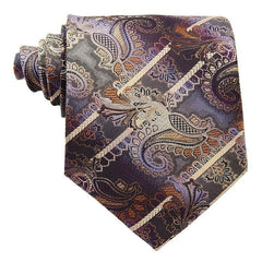 Men's Printed Striped Tie Yellow Purple Flower Tie