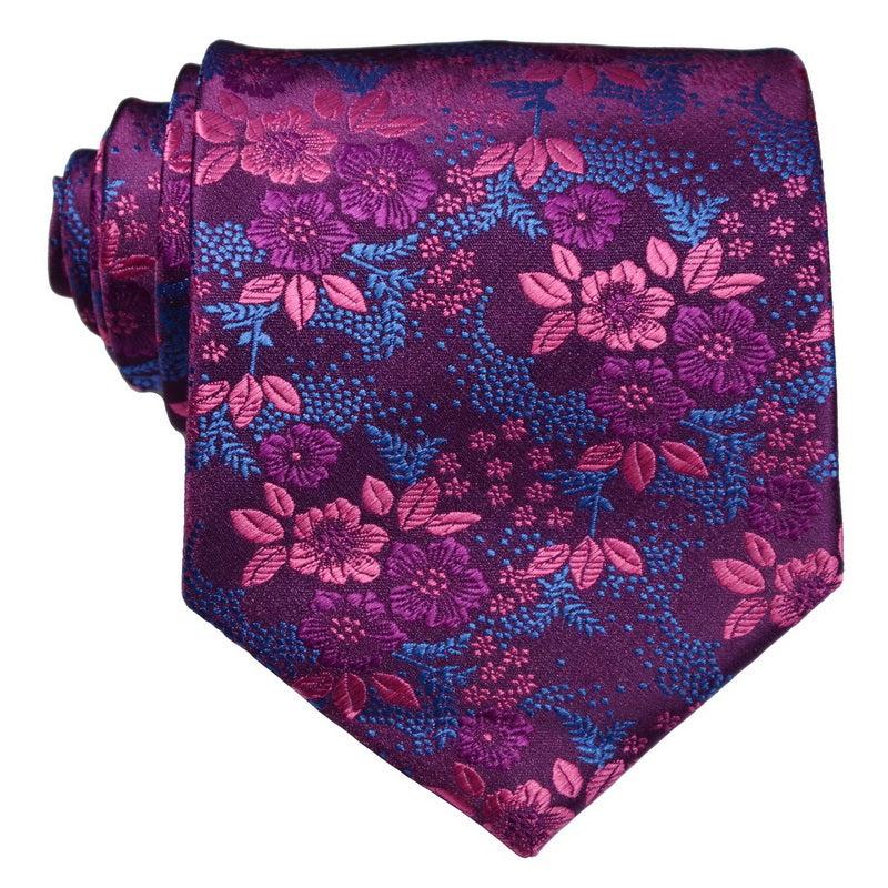Men's Printed Striped Tie Yellow Purple Flower Tie