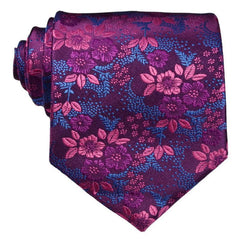 Men's Printed Striped Tie Yellow Purple Flower Tie