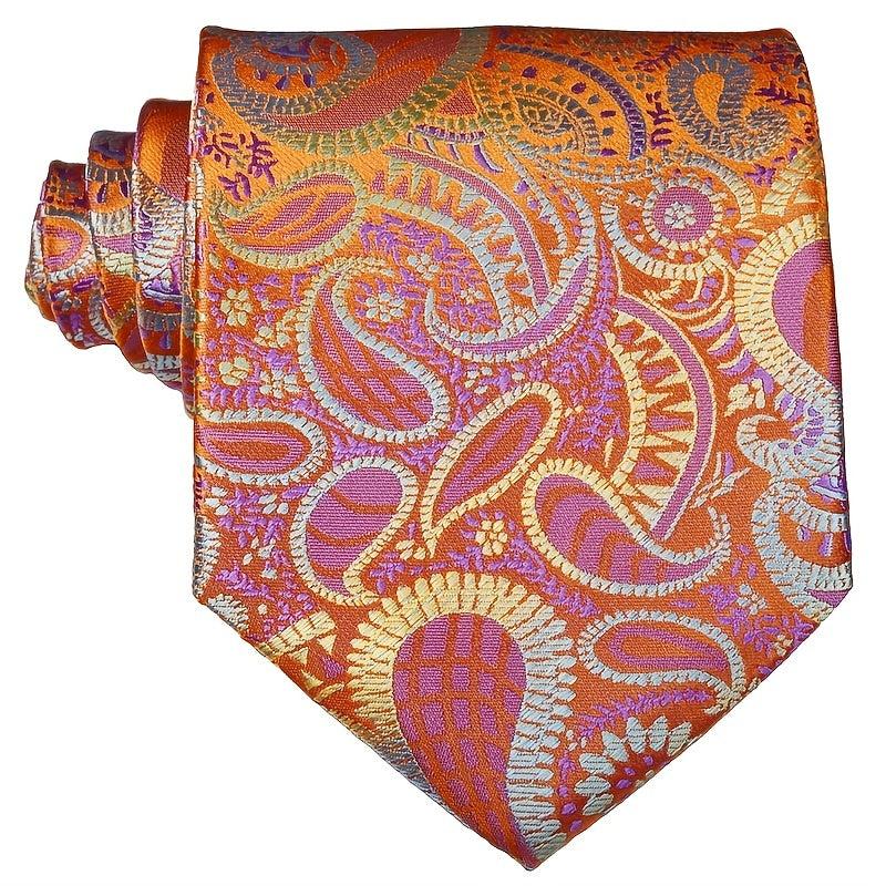 Men's Printed Striped Tie Yellow Purple Flower Tie