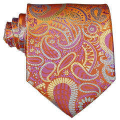 Men's Printed Striped Tie Yellow Purple Flower Tie