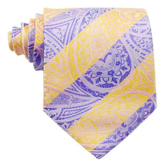 Men's Printed Striped Tie Yellow Purple Flower Tie
