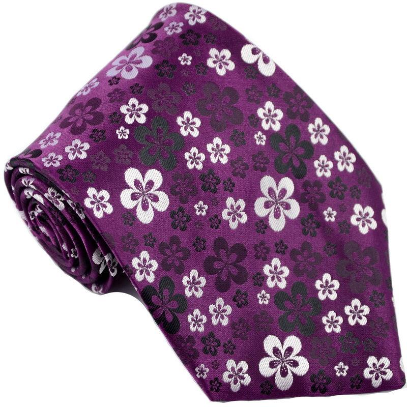 Men's Printed Striped Tie Yellow Purple Flower Tie