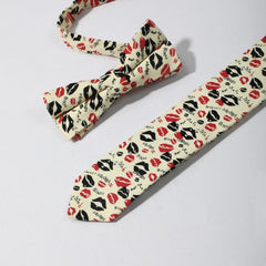 Men's Lip Pattern Necktie Bow Tie Set Business Wedding Party Wear