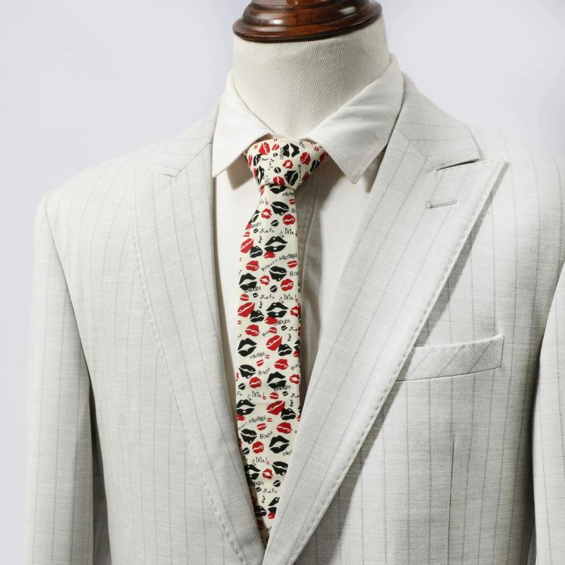 Men's Lip Pattern Necktie Bow Tie Set Business Wedding Party Wear