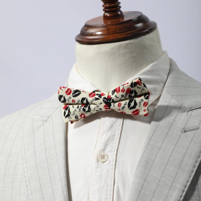 Men's Lip Pattern Necktie Bow Tie Set Business Wedding Party Wear