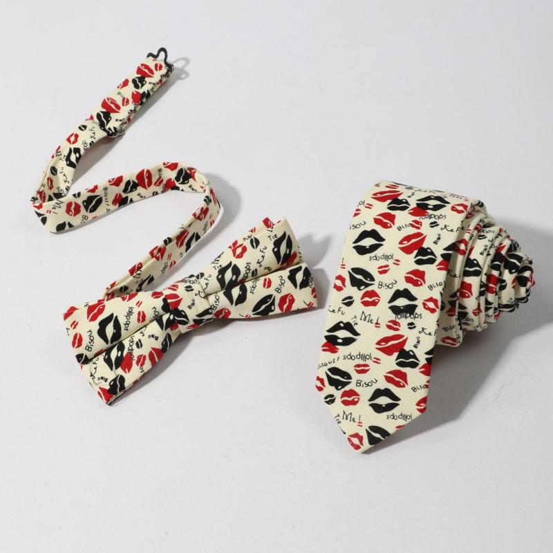 Men's Lip Pattern Necktie Bow Tie Set Business Wedding Party Wear