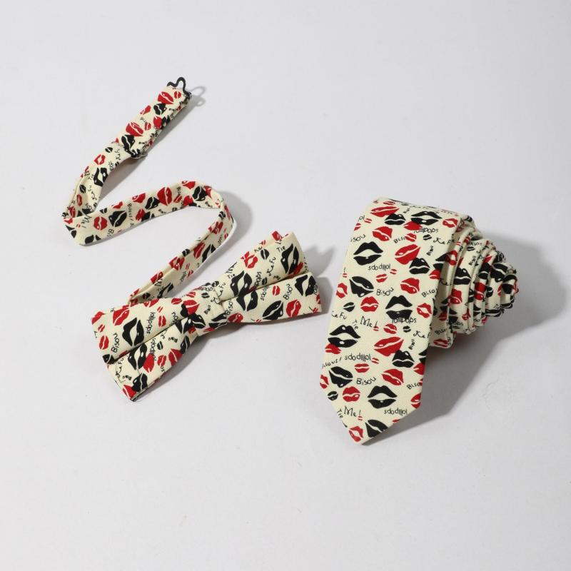 Men's Lip Pattern Necktie Bow Tie Set Business Wedding Party Wear
