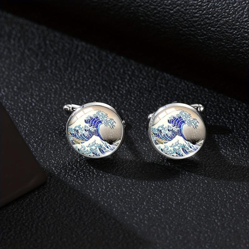 Sea Wave Time Gemstone French Cufflinks Men's Shirt Cufflinks Buttons