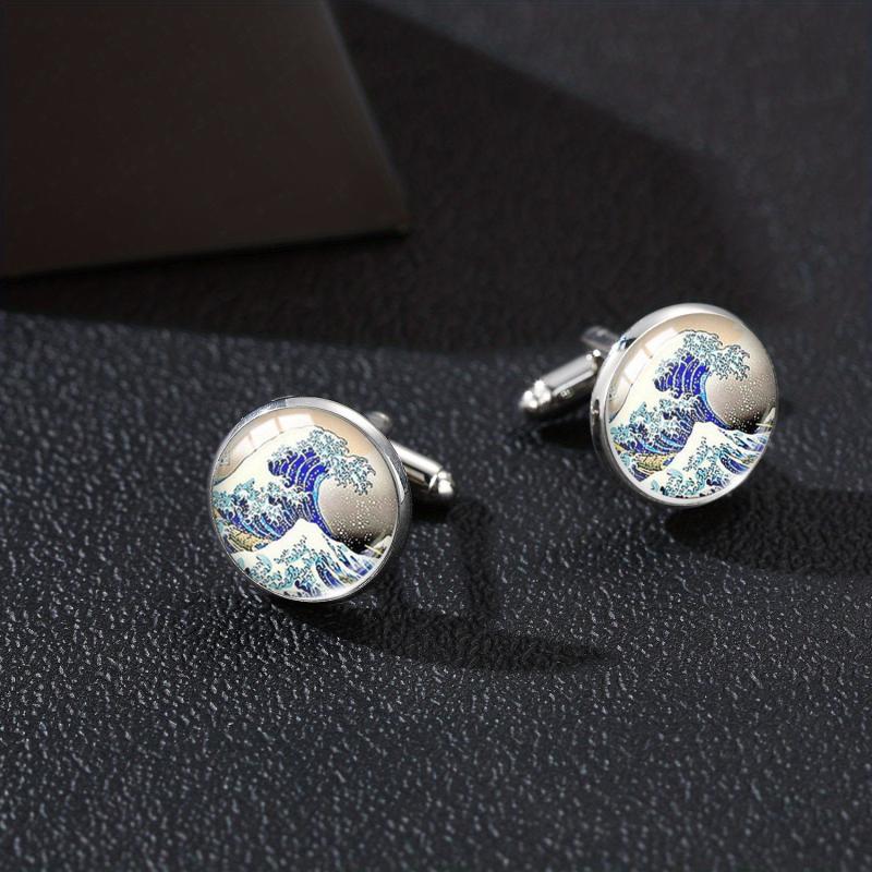 Sea Wave Time Gemstone French Cufflinks Men's Shirt Cufflinks Buttons