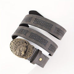 Men's PU Leather Horse Head Buckle Belt Western Cowboy Belt