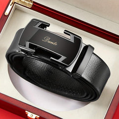 Men's Leather Belt w/ 2 Automatic Buckles Business Suit Waist Strap High Belt