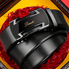Men's Leather Belt w/ 2 Automatic Buckles Business Suit Waist Strap High Belt