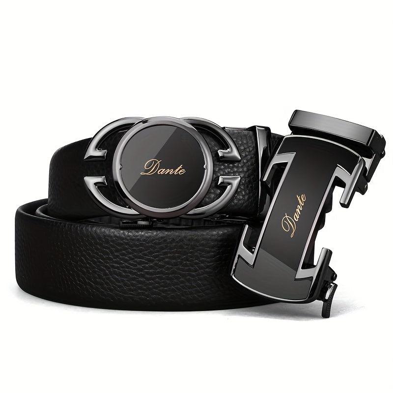 Men's Leather Belt w/ 2 Automatic Buckles Business Suit Waist Strap High Belt