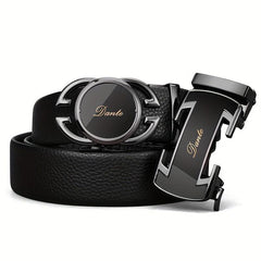 Men's Leather Belt w/ 2 Automatic Buckles Business Suit Waist Strap High Belt