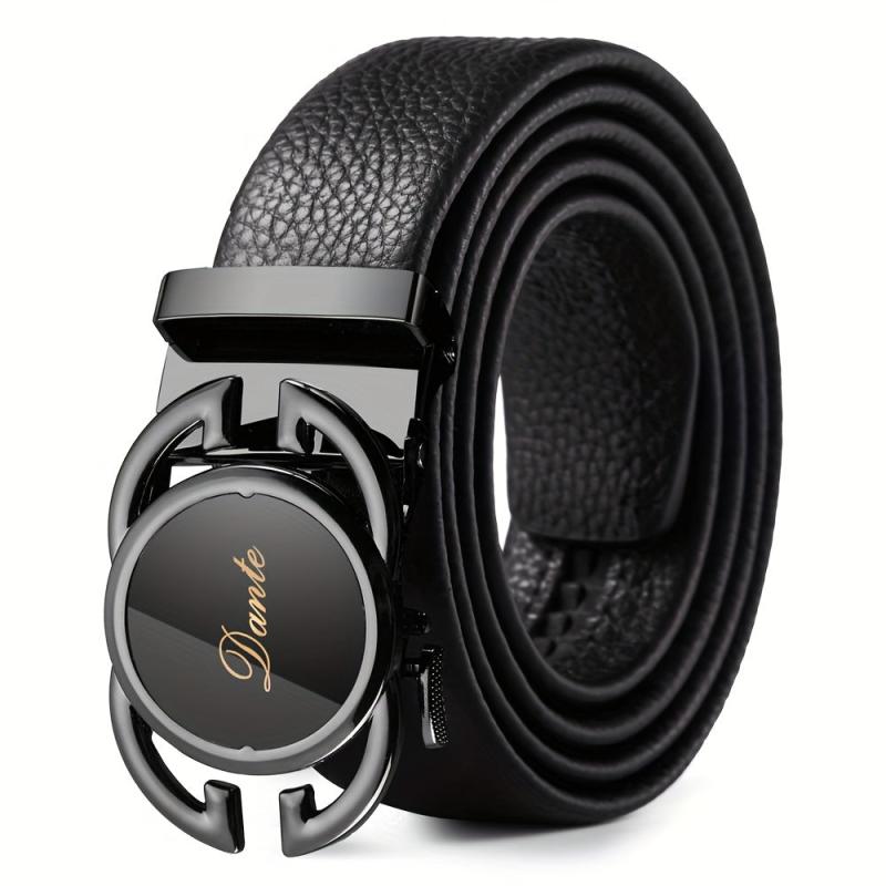 Men's Leather Belt w/ 2 Automatic Buckles Business Suit Waist Strap High Belt