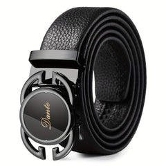 Men's Leather Belt w/ 2 Automatic Buckles Business Suit Waist Strap High Belt