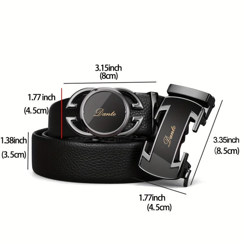 Men's Leather Belt w/ 2 Automatic Buckles Business Suit Waist Strap High Belt