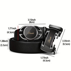Men's Leather Belt w/ 2 Automatic Buckles Business Suit Waist Strap High Belt