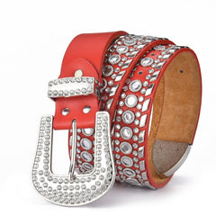 Red Rhinestone Eyelet Wide Belt for Men