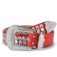 Red Rhinestone Eyelet Wide Belt for Men