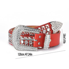 Red Rhinestone Eyelet Wide Belt for Men