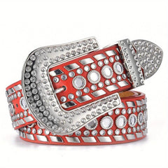 Red Rhinestone Eyelet Wide Belt for Men