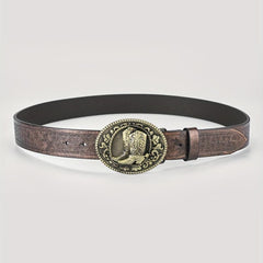 Men's Boost Belt PU Leather Floral Belt Casual Jeans Western Cowboy Waist Strap