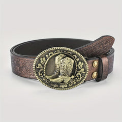 Men's Boost Belt PU Leather Floral Belt Casual Jeans Western Cowboy Waist Strap