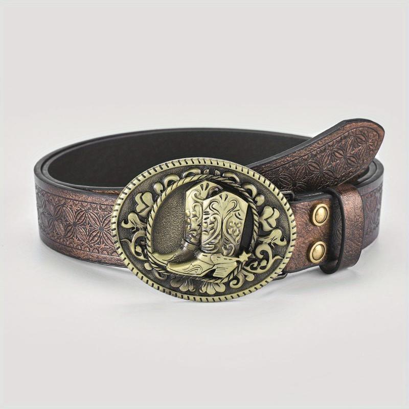 Men's Boost Belt PU Leather Floral Belt Casual Jeans Western Cowboy Waist Strap
