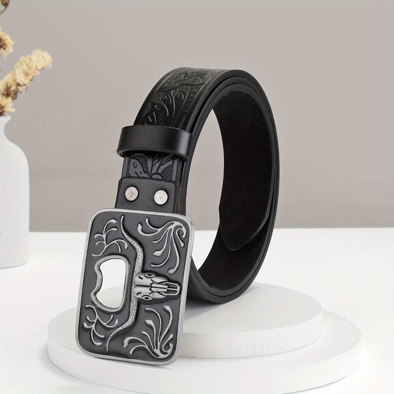 Embossed Leather Belt for Men Retro Casual Belt