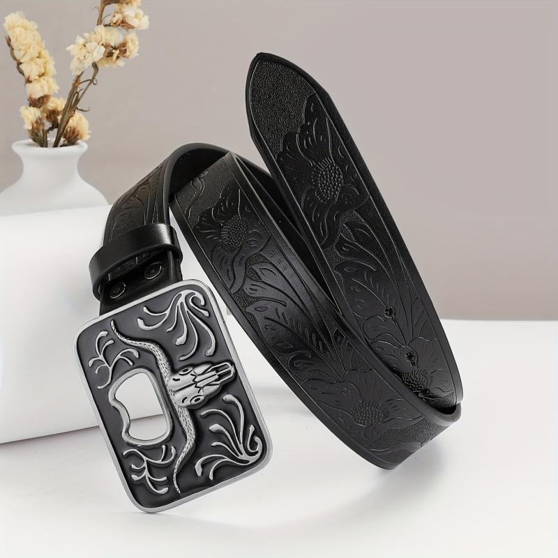 Embossed Leather Belt for Men Retro Casual Belt