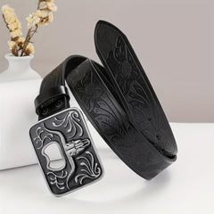 Embossed Leather Belt for Men Retro Casual Belt
