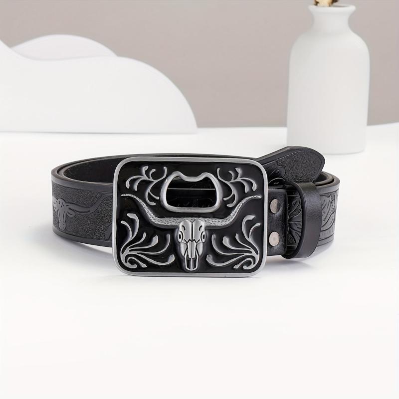Embossed Leather Belt for Men Retro Casual Belt